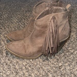 Fringe Suede Ankle Boots - Brown